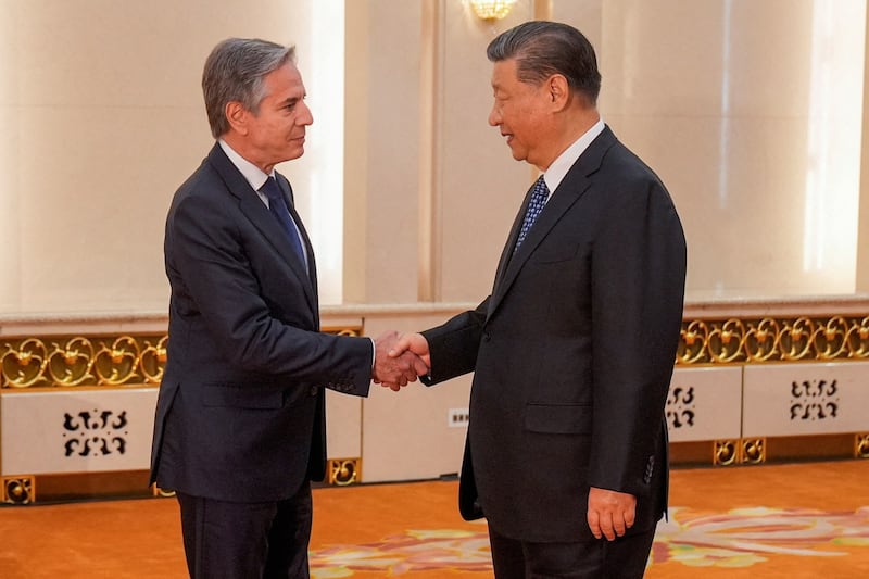 美国国务卿布林肯访华期间于2024年4月26日会见中国领导人习近平(路透社图片)